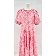The Great Pleated Ravine Dress Pink Floral Tiered Midi Puff Sleeve XS picture