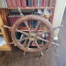Vintage Maritime Nautical Boat Wooden Ship Marine 18 Wheel Brass Decor Gift Item picture