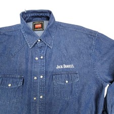 Vintage Wrangler Jack Daniels Denim Pearl Snap Shirt Mens Large Western Cowboy picture