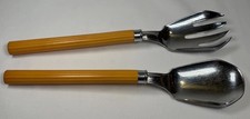 VTG Chase USA Butterscotch Bakelite Handle Chrome Art Deco Server Set Fork Spoon picture