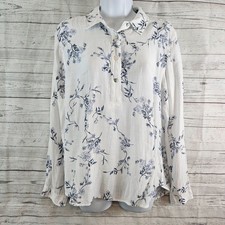 Cabi 6889 Womens Wildflower Top Sz Medium Blue White Floral Long Sleeve picture