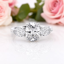 Oval Cut Moissanite Three Stone Sterling Silver Solitaire Ring Christmas Gift picture