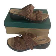 Clarks Delana Liri Women’s 6.5M Dark Brown Leather Cushion Soft Wedge Sandals picture