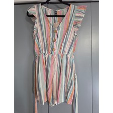 NWT Emery Rose Romper Medium Multi Color Stripe Ruffle Sleeve V-Neck Belted picture