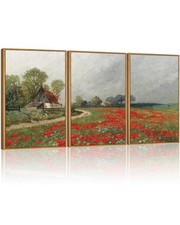 HesenDot Vintage Country Poppies Wall Art, Poppies Meadow Frame 24x16 Inch Se... picture