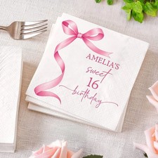 Custom Sweet 16 Napkins Personalized Birthday Party Pink Bow Theme VK16271 picture