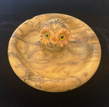 Vintage Italian Alabaster Owl Ashtray Hand Carved in Italy 6” picture