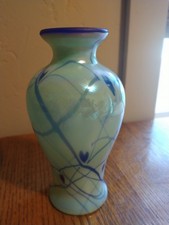 Fenton Dave Fetty Hanging Hearts Vase - Seamist & Cobalt - Rare find  picture