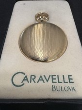 NOS Vintage Caravelle by Bulova Hunter Case Pocket Watch Gold Tone Date Box picture