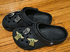 Crocs Adrina Kids Black Clogs Star Wars Grogu & Mandalorian US 12 Breathable picture