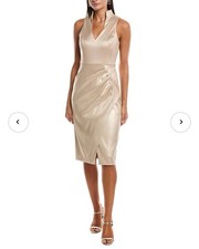 NWT Aidan Mattox Foiled Mikado Midi Dress Champ Gold Size 6 Adrianna Papell $250 picture
