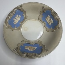 Antique Mettlach Villeroy Boch Blue Cameo Saucer Plate Phanolith Stoneware 1900 picture