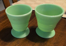 Vintage McKee Flower Band Jadeite Green Uranium Glass 5oz Footed Tumblers - Set2 picture
