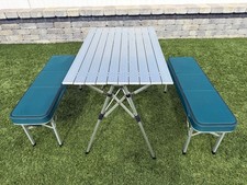 RARE Coleman Pack-Away Portable Folding Camp Set w/Table And Benches picture
