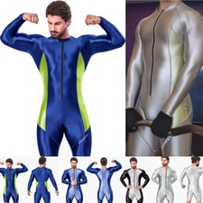 AMORESY Men Shiny Glossy Tracksuits Bodysuit Tights Jumpsuits Overalls Suits picture