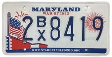 Maryland 2010-2016 War of 1812 USA Flag Fireworks License Plate 2BX8419 picture