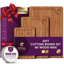 Royal Craft Wood 3-Piece Bamboo Cutting Board Set with Juice Grooves picture
