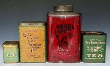Antique 4pc Tea Tin Lot w/ Litho Advertising, Ass’t Colors & Sizes, Early 20thC. picture