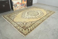 7x10 Turkish Antique Large Wool Rug Hand-Knotted Neutral Vintage Oushak Rug,370 picture
