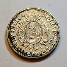 1878 20 Centavos Bolivia KM#153 .900 Silver Potosi Mint Coin picture