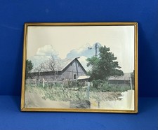Vintage Framed Copper Plated  Mirror Gray Barn with Windmill picture