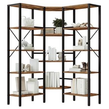 Hoobro Industrial Corner Bookshelf 5-Tier L-Shaped Bookcase Open Display picture