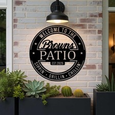 Custom Patio Metal Sign Personalized Family Name Outdoor Wall Art Backyard Decor picture