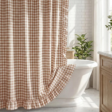 Hunnmingre Ruffled Gingham Shower Curtain Taupe picture