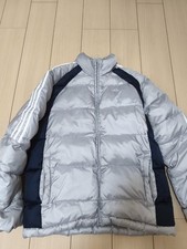 Vintage 2000s Adidas Down Puffer Jacket 3 Stripes Silver Navy Men's S Japan picture
