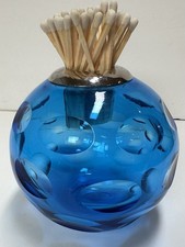 Vintage Style Blue Faceted Glass Match Striker Holder Cigar Lounge Decor picture