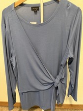 NWT J Jill Wearever Knit Rayon Scoop Neck Long Sleeve Wrap Tie Top Blue XL picture
