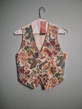 Vintage Inspired Floral Tapestry Tie-Front Vest Boho Cottagecore Whimsy Quirky M picture