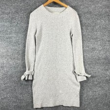 LOFT Sweater Dress Womens Small Gray Confetti Ribbed Knit Tie Sleeve Crew Neck picture