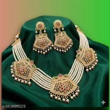 Bollywood Indian Gold Plated Pearl Rajwadi Choker Wedding Necklace Jewelry SetA2 picture