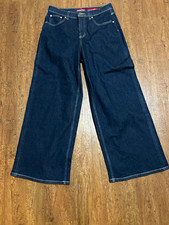 SPANX Women’s Large Petite Dark Indigo Wide Leg Jeans High Rise Stretch Denim picture