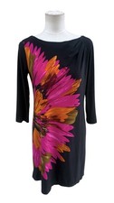 Maggy London Floral Sheath Dress Black Pink Orange 3/4 Sleeve Size 8 picture