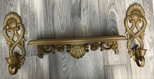 Vintage Homco Gold Hollywood Regency Wall Candle Sconces & Shelf Set Plastic picture
