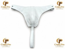 Mens White Genuine Cowhide Leather Jockstrap Adjustable Buckle Custom Size picture