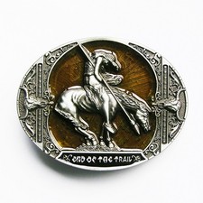New Vintage Yellow Enamel End Of The Trail Western Oval Belt Buckle picture
