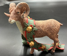 Vintage Silver Deer Christmas Animals Ram Figurine with Ribbon & Bells Tom Rubel picture