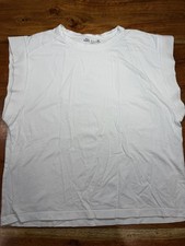 Zara Basics Womens Top Medium White Cap Sleeve Tee Shirt M picture