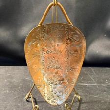 Vintage Hand Hammered Copper Wall Pocket Hanging Scoop Israel Floral Repousse picture
