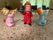 VTG Ceramic Bisque Christmas Tree Ornaments Holiday Decor Lot of Three Ornaments picture