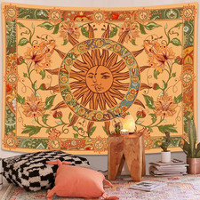 Yellow Sun and Moon Tapestry Vintage Indie Boho Tapestry Wall Hanging picture