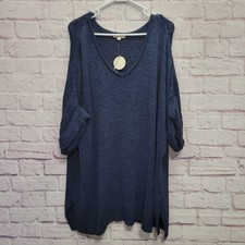 NEW Oddi Blue Knit Oversized Tunic Sweater 2X/3X Dolman Sleeve Baggy Cozy Comfy picture
