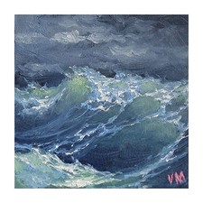 ORIGINAL SEASCAPE FINE ART MESH OCEAN STORMY CYCLONE OIL PAINTING RARE WAVES picture