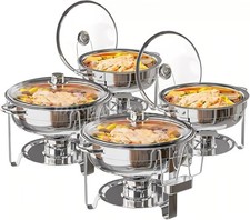 2/4Pack Stainless Steel Round Chafing Dish Buffet Set w/Lid Holder and Glass Lid picture