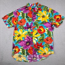 Vintage Jams World Shirt Mens Medium Hawaiian Aloha Floral Button Trisha Loud picture