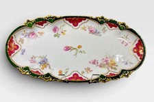 Antique Limoges Porcelain Celery Tray GDA France Floral Gold Gilt Green Magenta picture