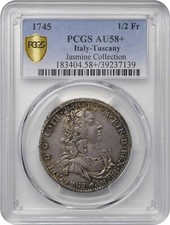 ITALIAN STATES - TUSCANY 1745 1/2 FRANCESCONE SILVER COIN PCGS CERTIFIED AU58+ picture